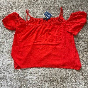 NWT One Clothing Women's Red Cold Shoulder Top